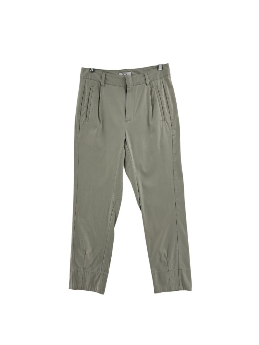 AYR Pleated Trousers Pants Women’s 4 Beige Side-Slit Pockets Ankle Hem Tencel
